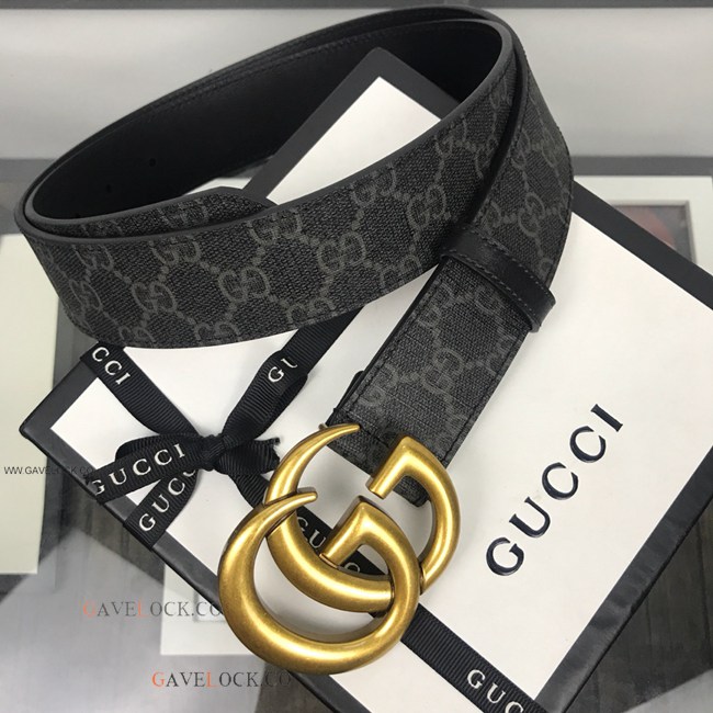 Gucci Belt Classic PVC Black Monogram Retro Gold GG Buckle